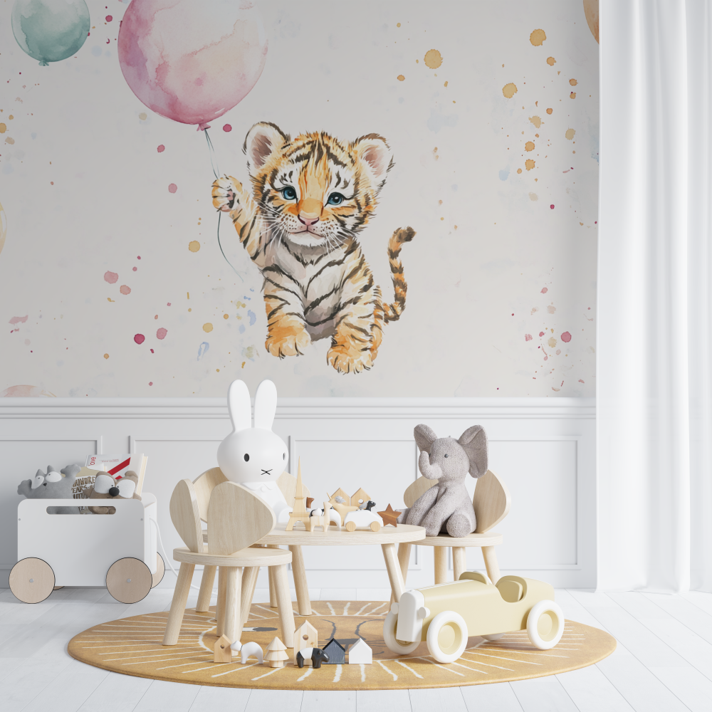 Papier peint tigre ballon chambre de bebe