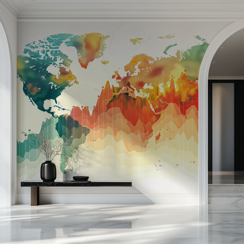 Papier peint carte du monde design aquarelle salon beau