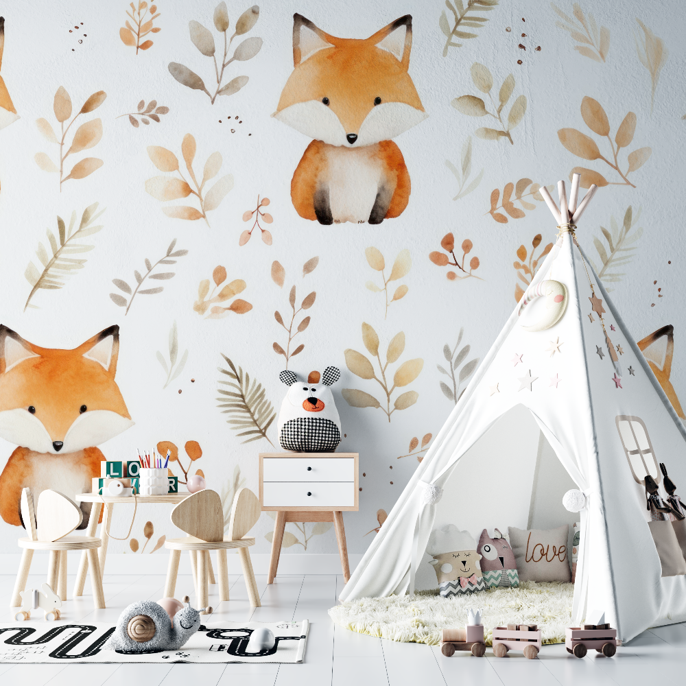 Papier peint gros motif renard chambre bebe