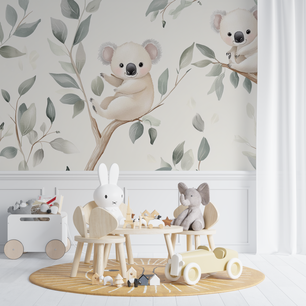 Papier peint koala sur fond creme chambre de bebe