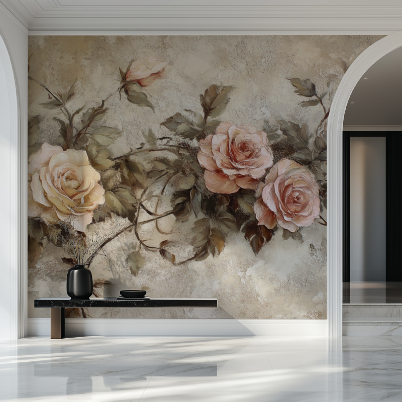 Papier peint vintage a fleurs salon beau