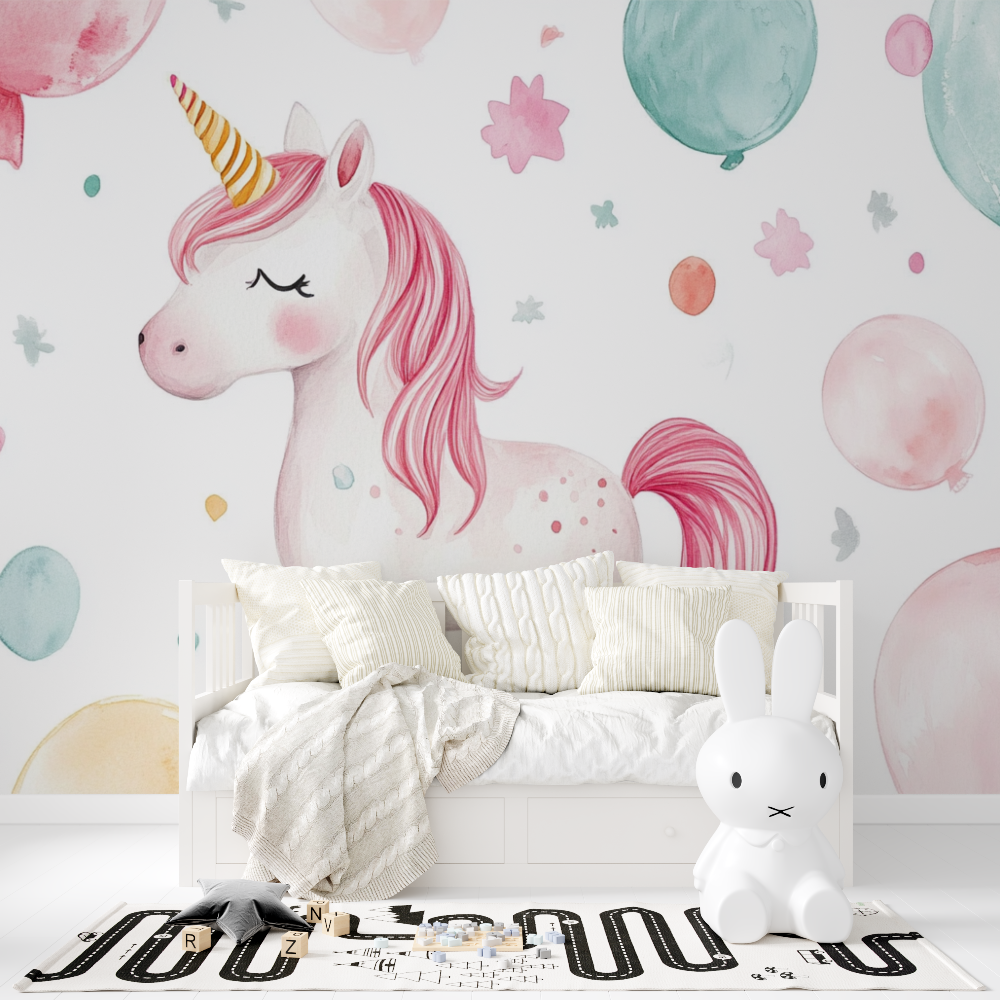 Papier peint deco licorne pour fille ballon tapisserie fille