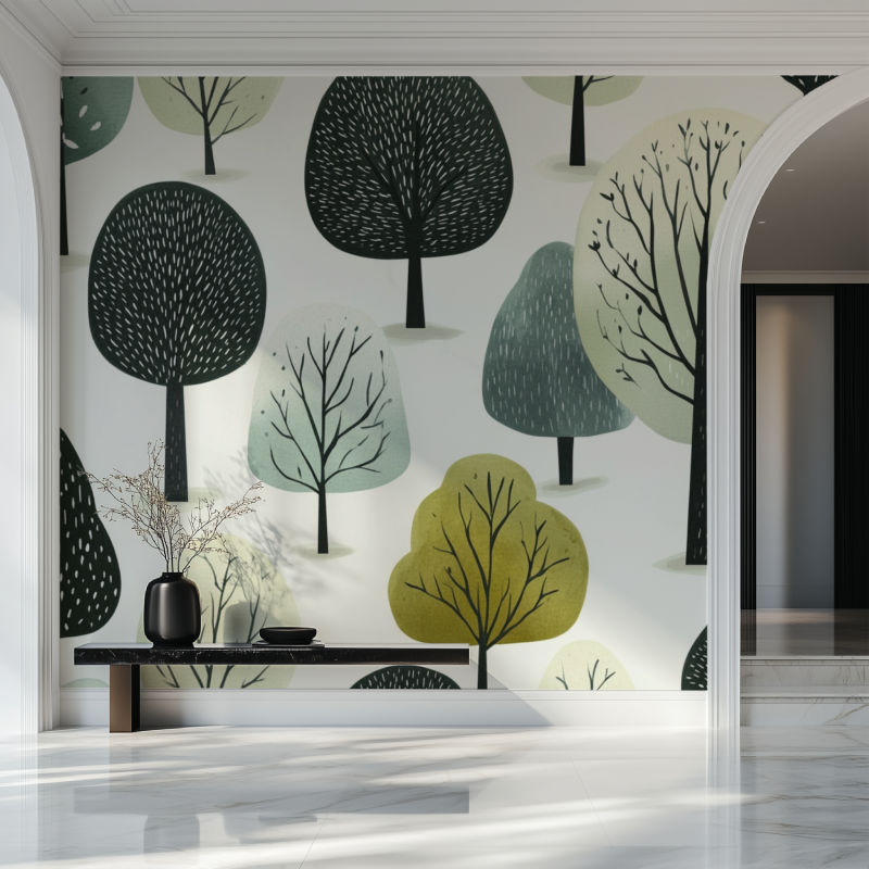 Papier peint arbre stylises salon beau