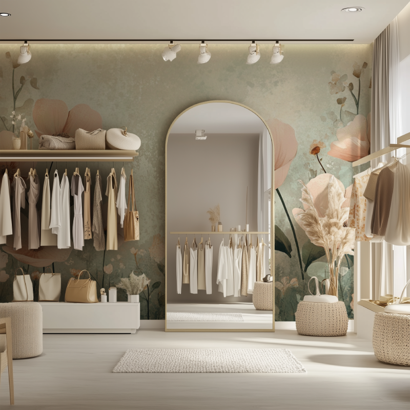 Papier peint grande fleur vintage dressing