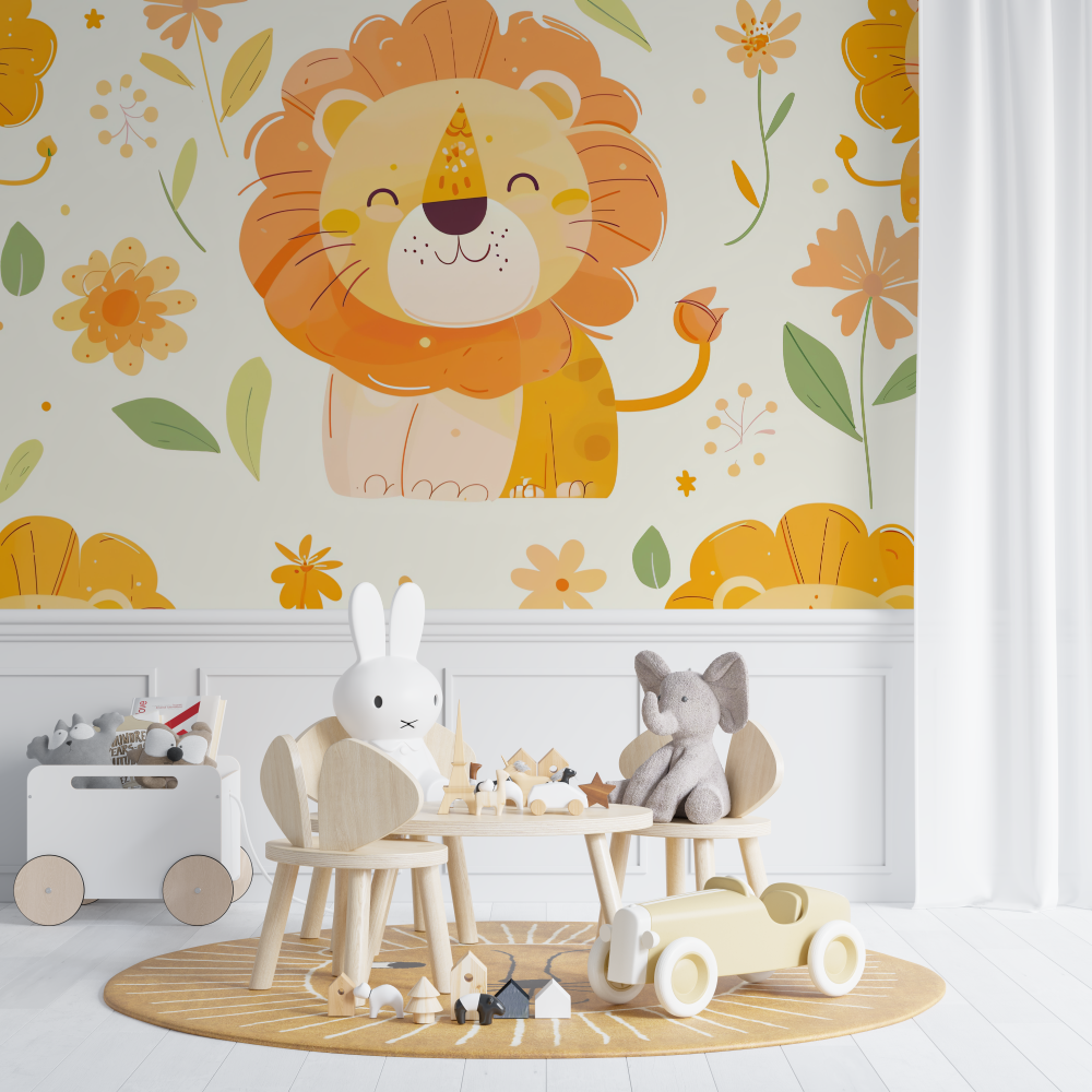 Papier peint lion et ambiance tropicale chambre de bebe