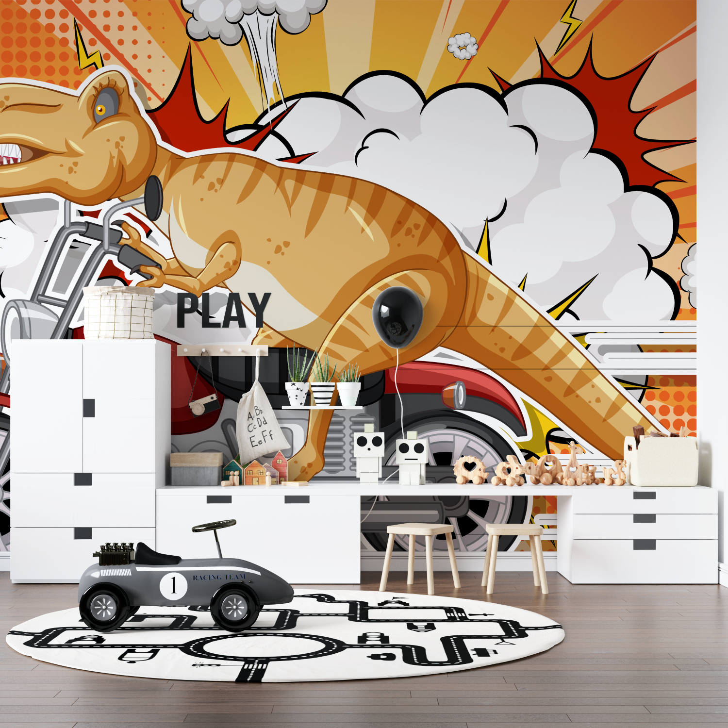 Papier peint dinosaure moto pano anime