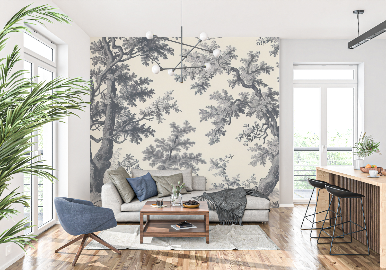 Papier Peint Toile De Jouy Noir Et Beige - francais