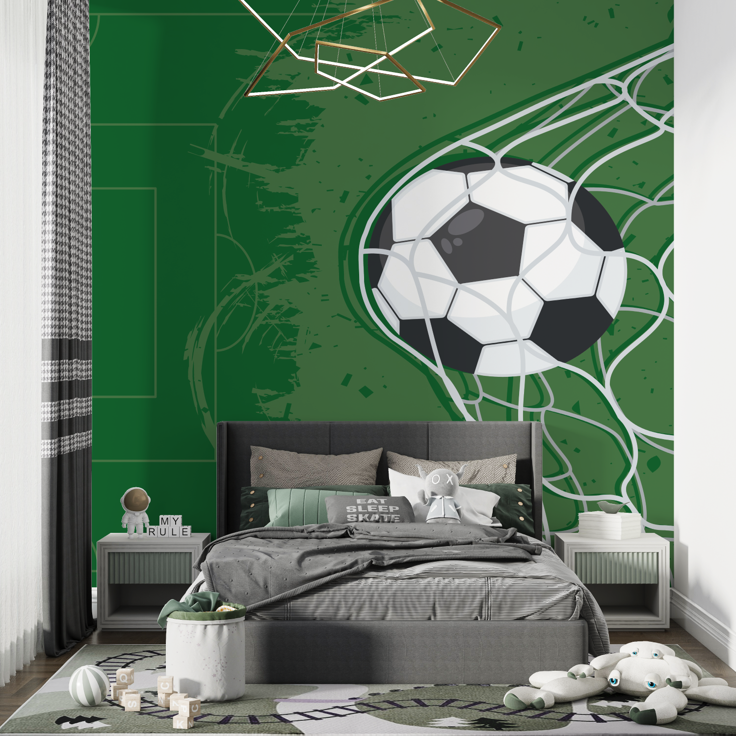 Papier peint foot vert chambre de garcon