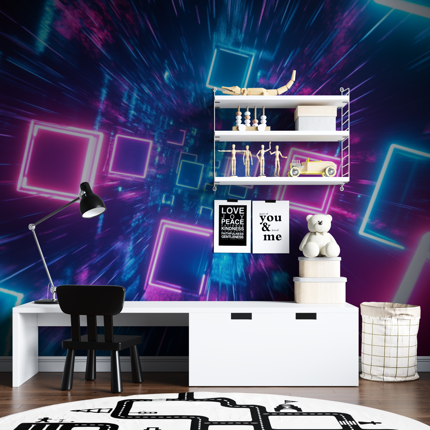 Papier peint carre neons tapisserie garcon