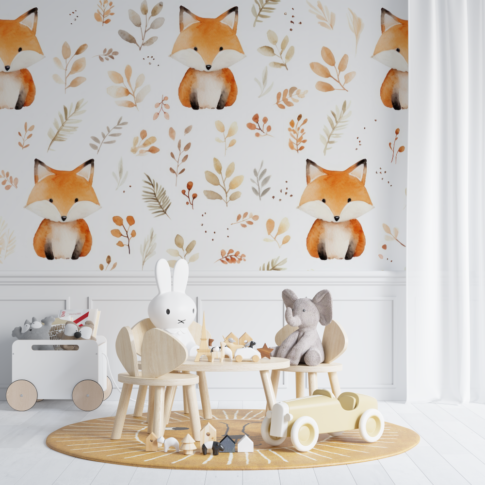 Papier peint gros motif renard chambre de bebe