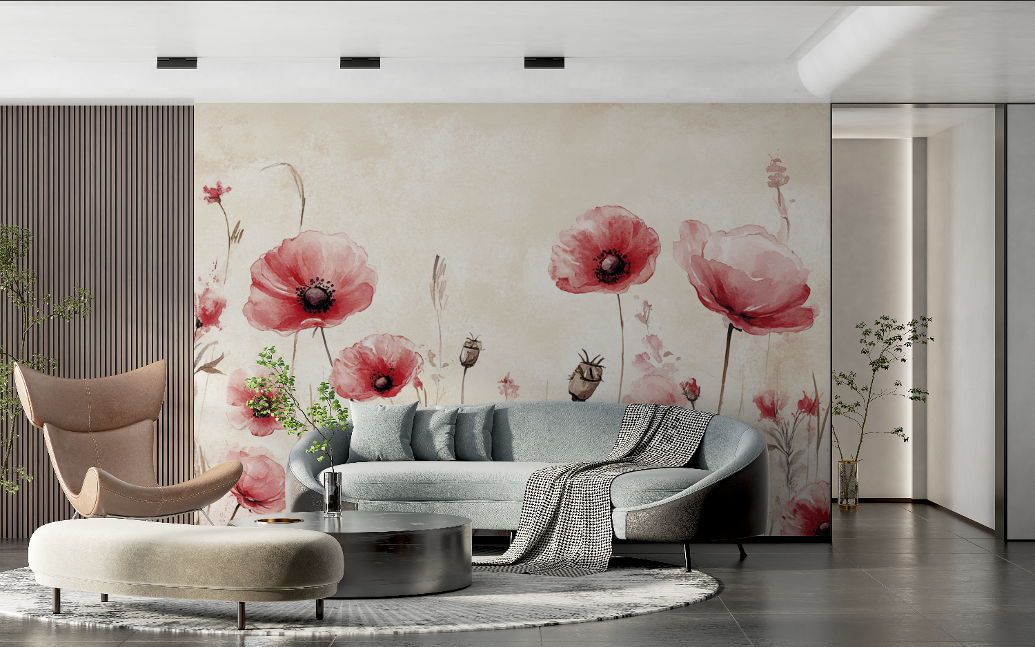 Papier peint aquarelle fleurs roses peintes tendance 2024