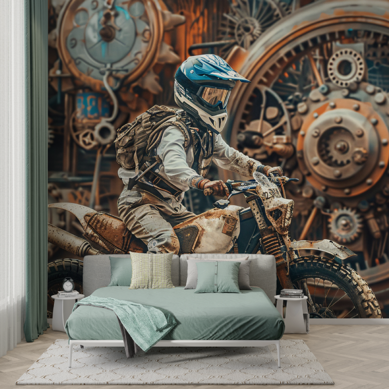 Papier peint panoramique industriel motocross murs