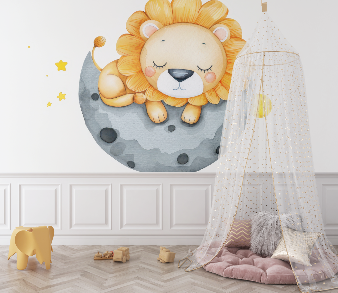 Papier peint lion et lune bebe