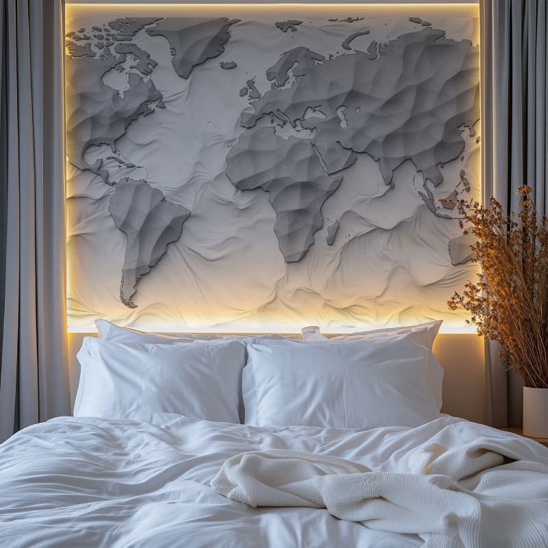 Papier peint carte du monde gris chambre tendanc
