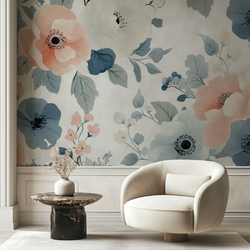 Papier peint fleur epuree chaise tendance