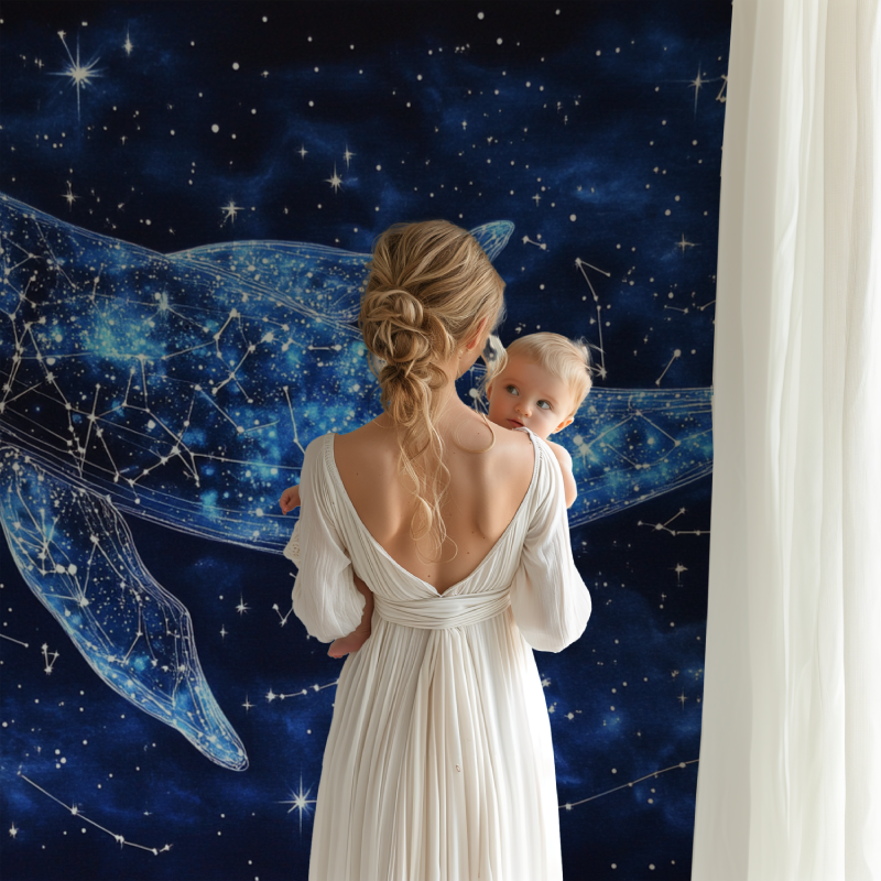 Papier peint baleine et constellation bb123