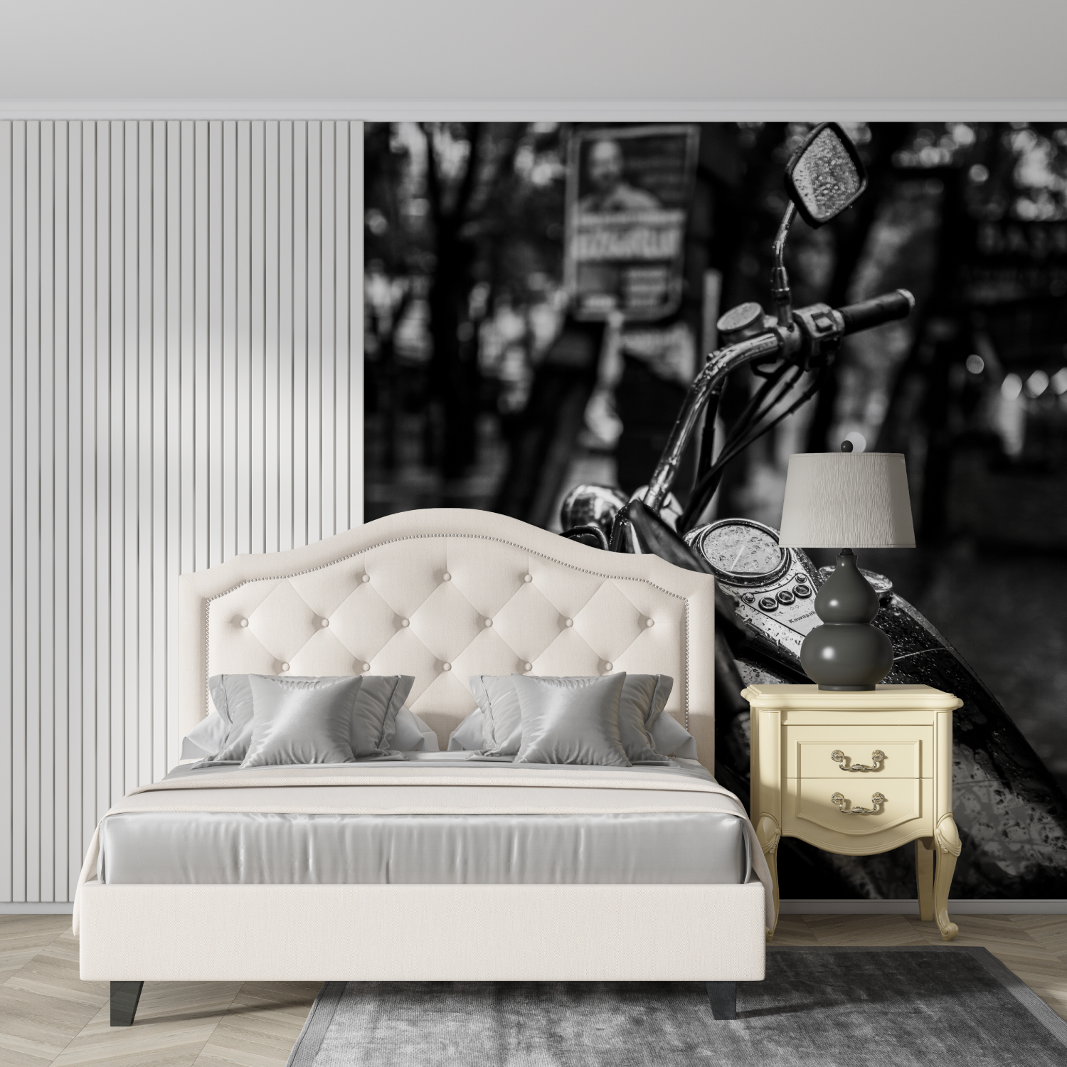 Papier peint moto harley davidson noir et blanc design