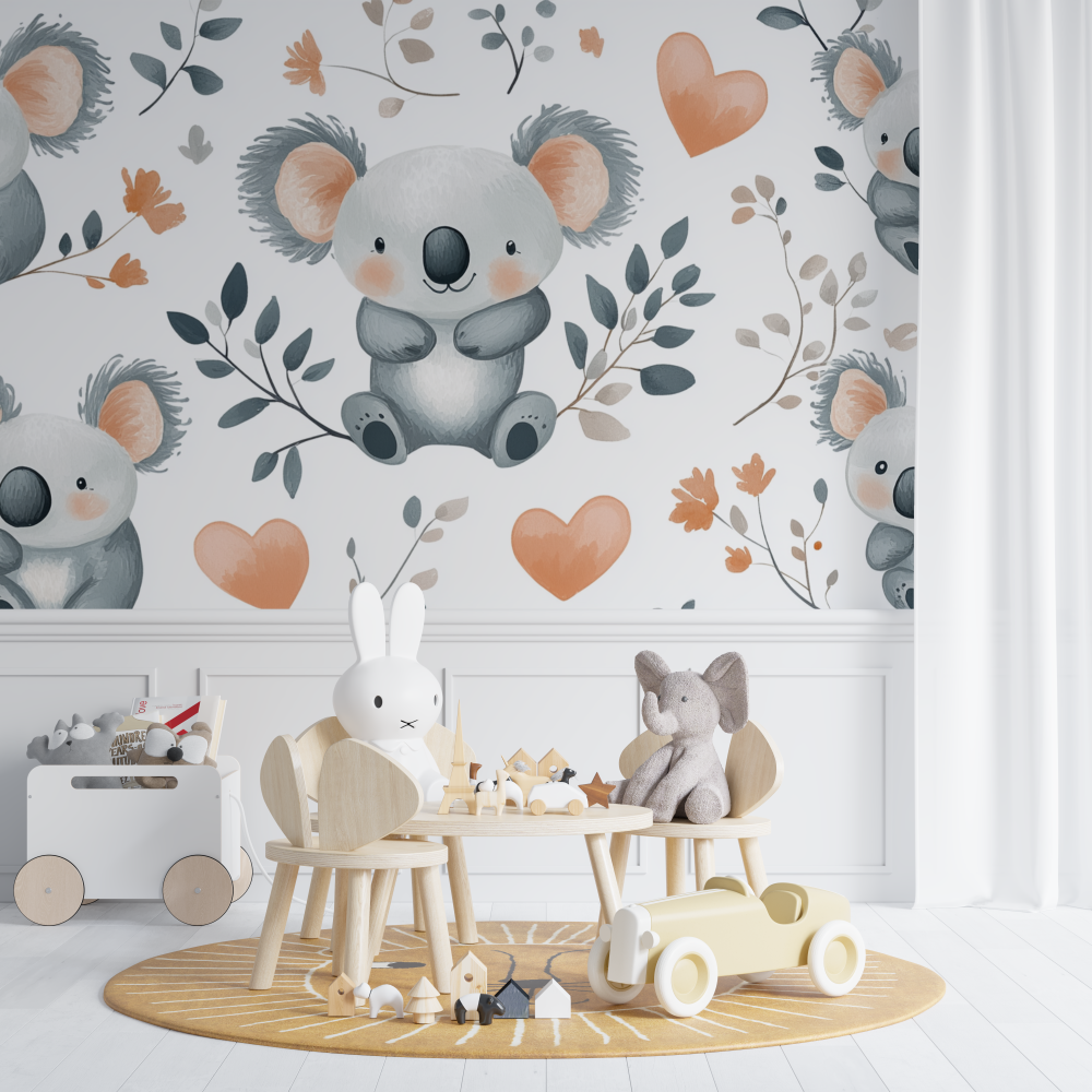 Papier peint koala et petits curs chambre de bebe