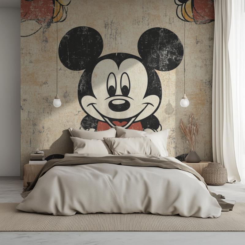 Papier peint vintage mickey lit 1234