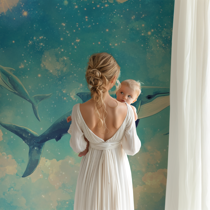 Papier peint marin ocean pastel et baleines bb123