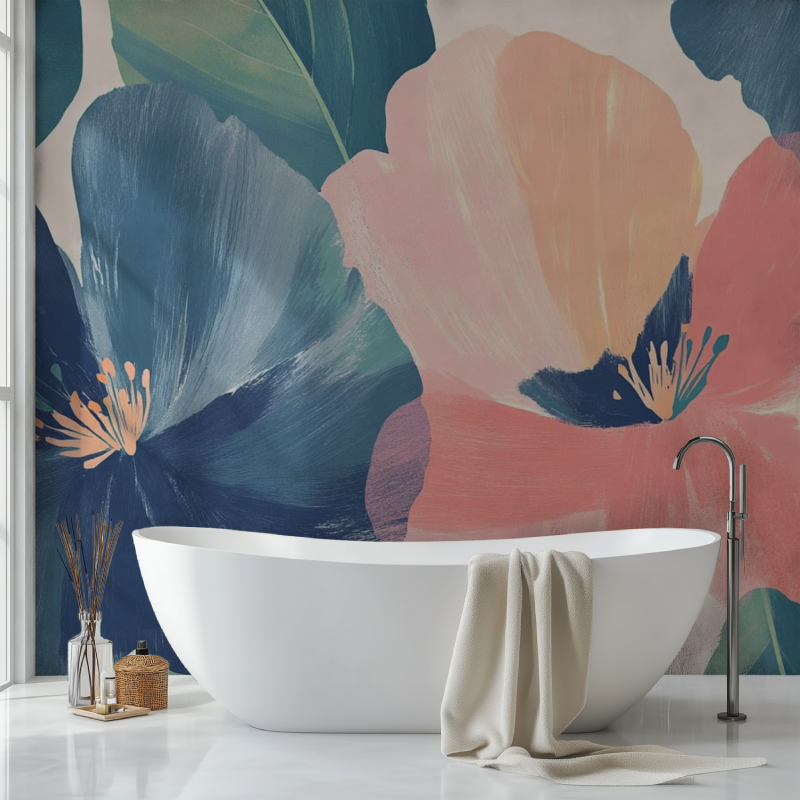 Papier peint fleur abstrait sdb
