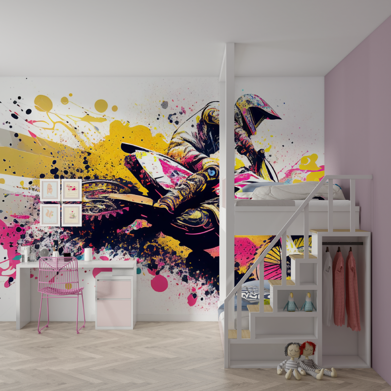 Papier peint graffiti moto cross fille mur chambre fille