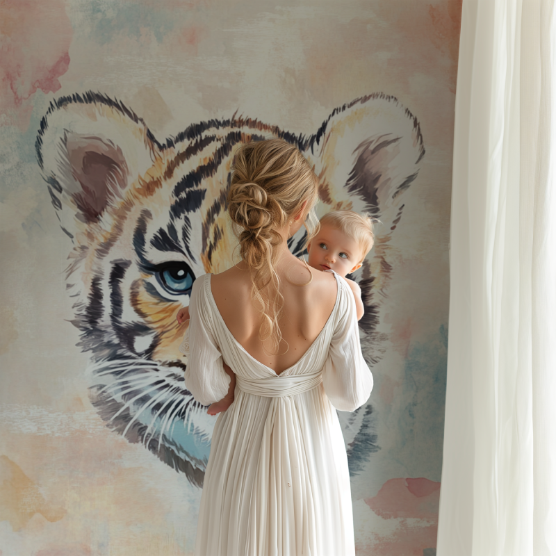 Papier peint tigre et couleurs pastel bb123