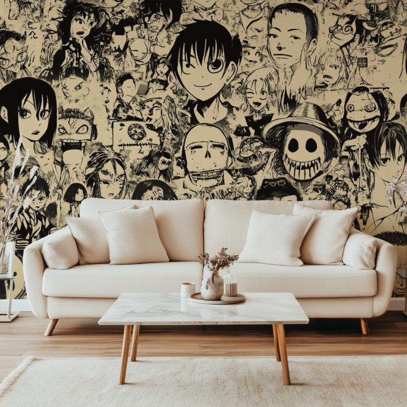 Papier peint vintage manga canape simple