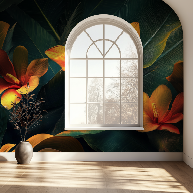 Papier peint fleur bananier fenetre papier