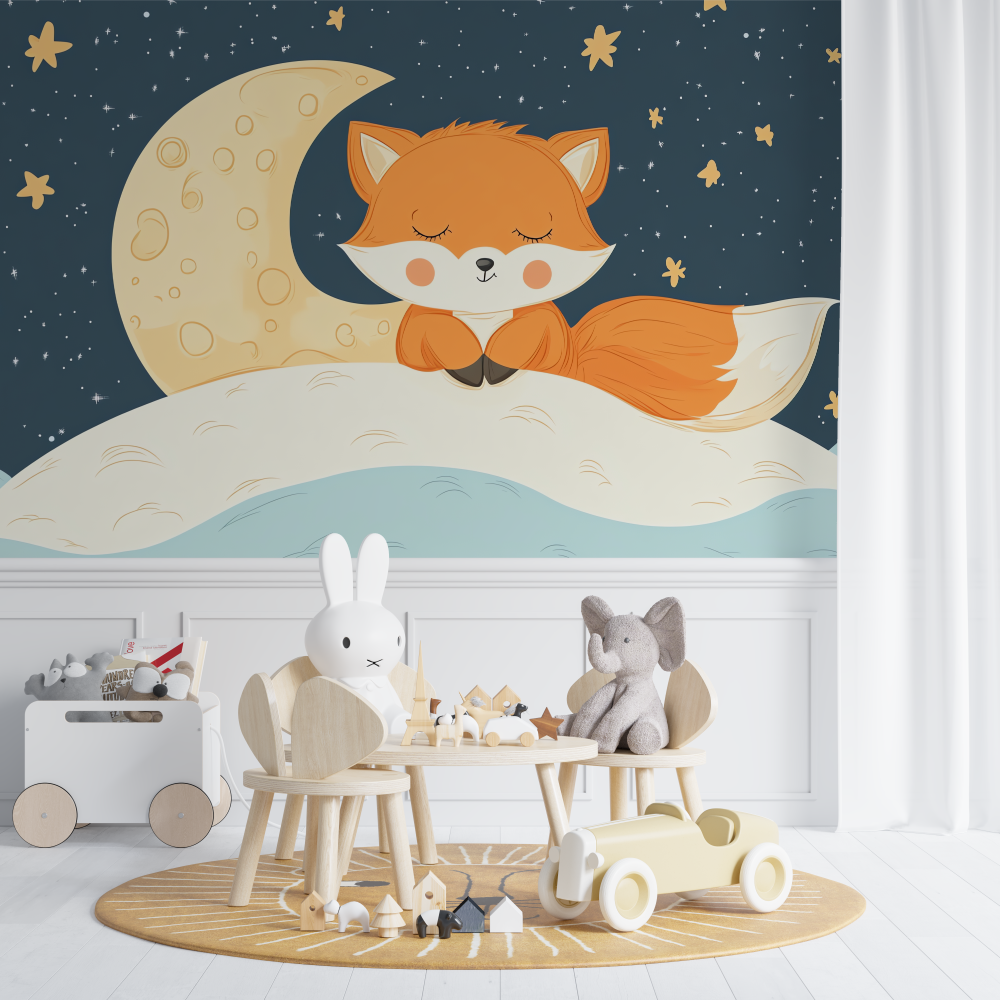 Papier peint renard et nuages chambre de bebe