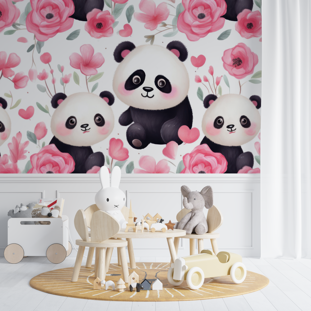 Papier peint bebe panda rose chambre de bebe