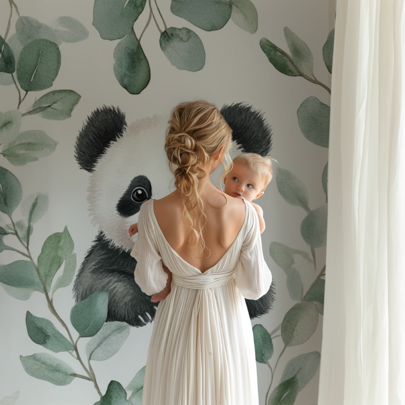 Papier peint panda et feuilles deucalyptus bb123