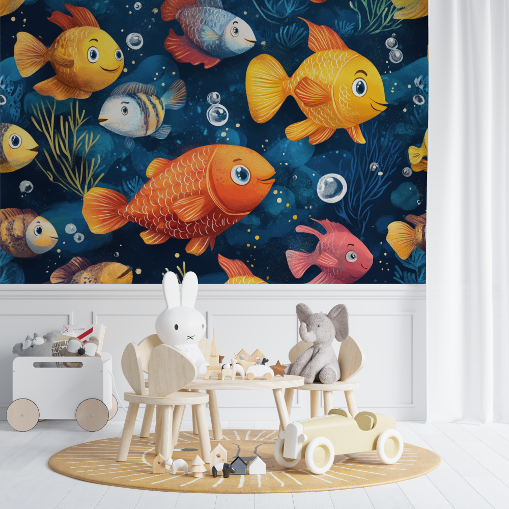 Papier peint marin pieuvre et poisson chambre de bebe