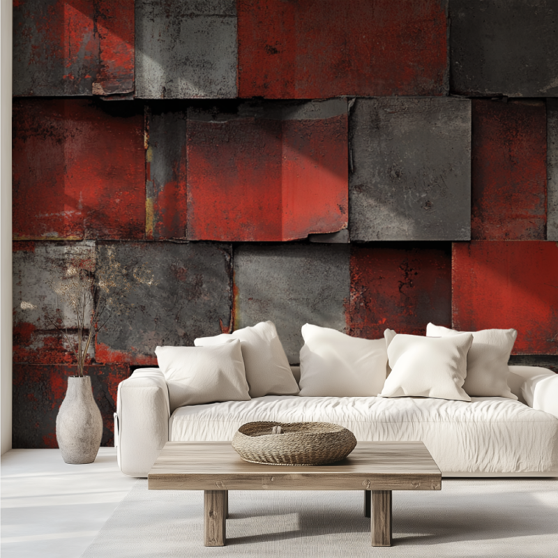 Papier peint trompe l oeil style industriel canape tendance