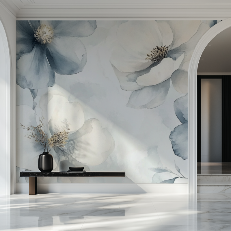 Papier peint fleur bleu ciel salon beau