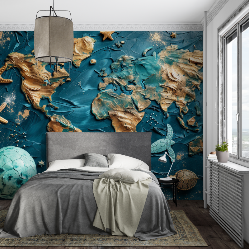 Papier peint carte du monde marin piece ados