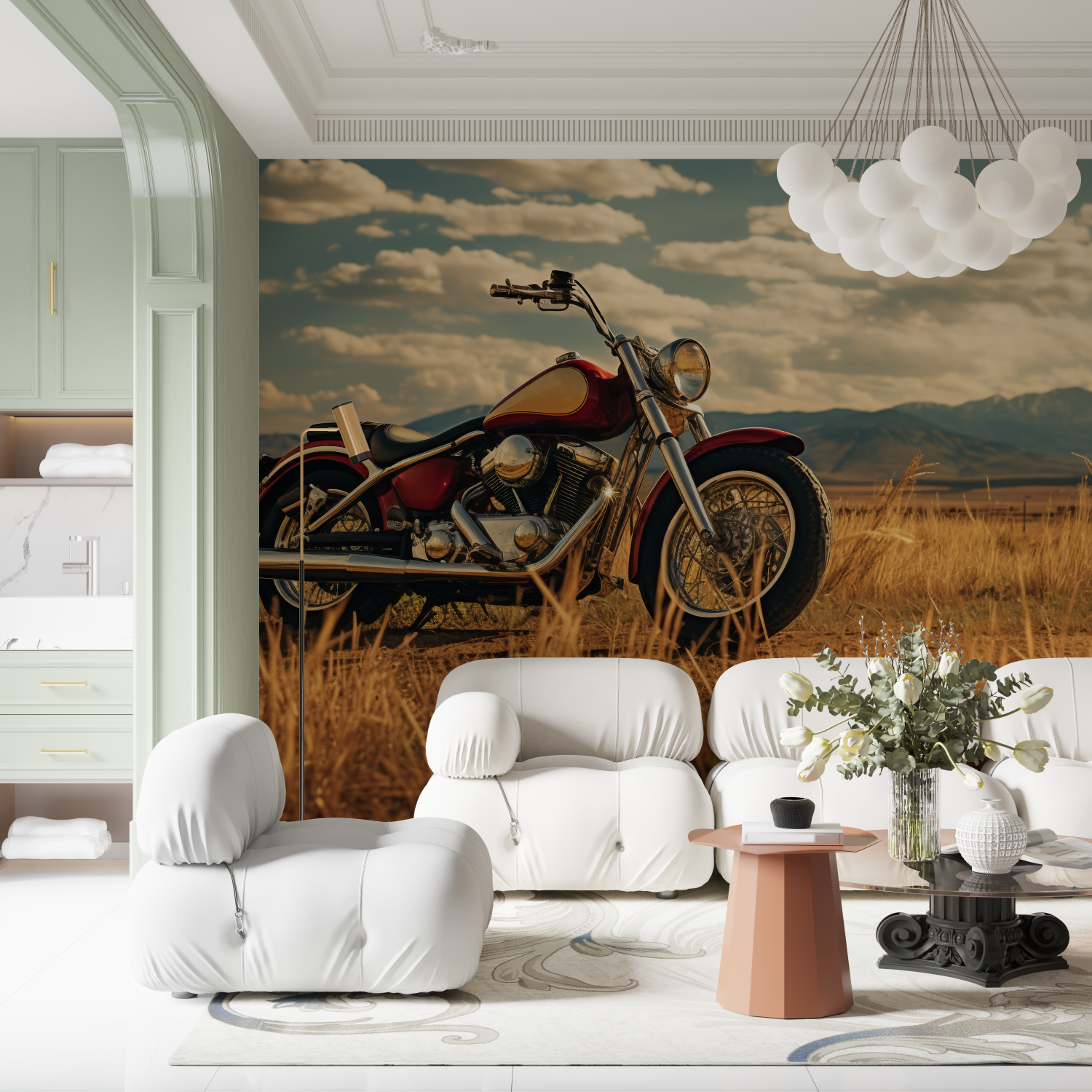 Papier peint panoramique moto ancienne contemporain