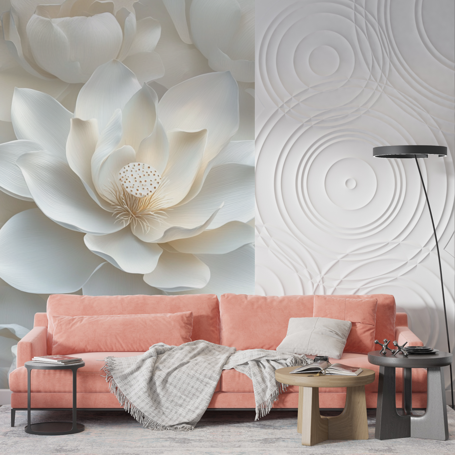 Papier peint aquarelle lys blancs delicats mur