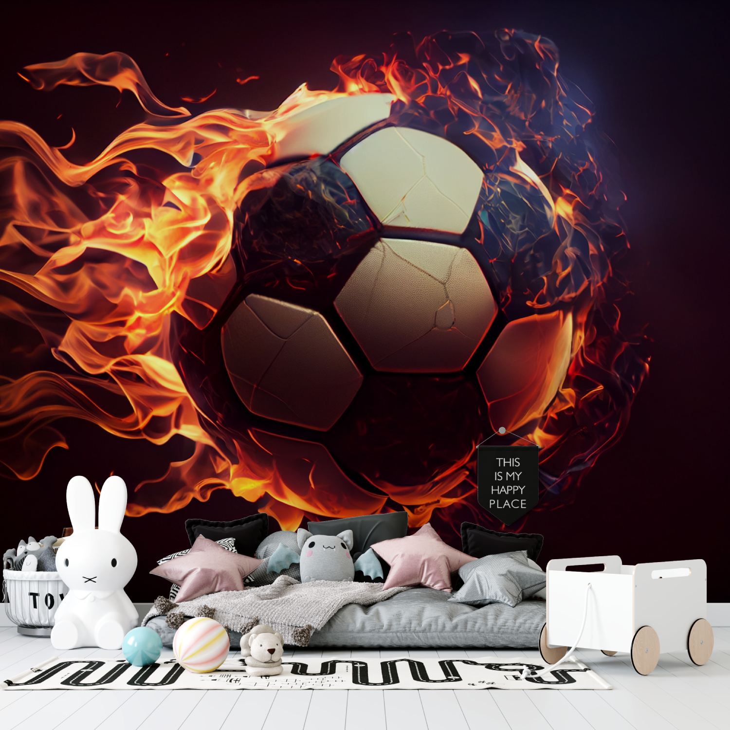 Papier peint xxl foot en feu tapisserie garcon