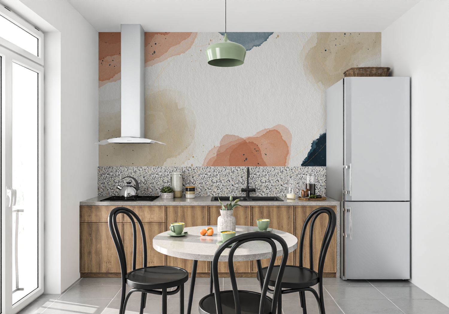 Papier peint aquarelle taches designs mur cuisine