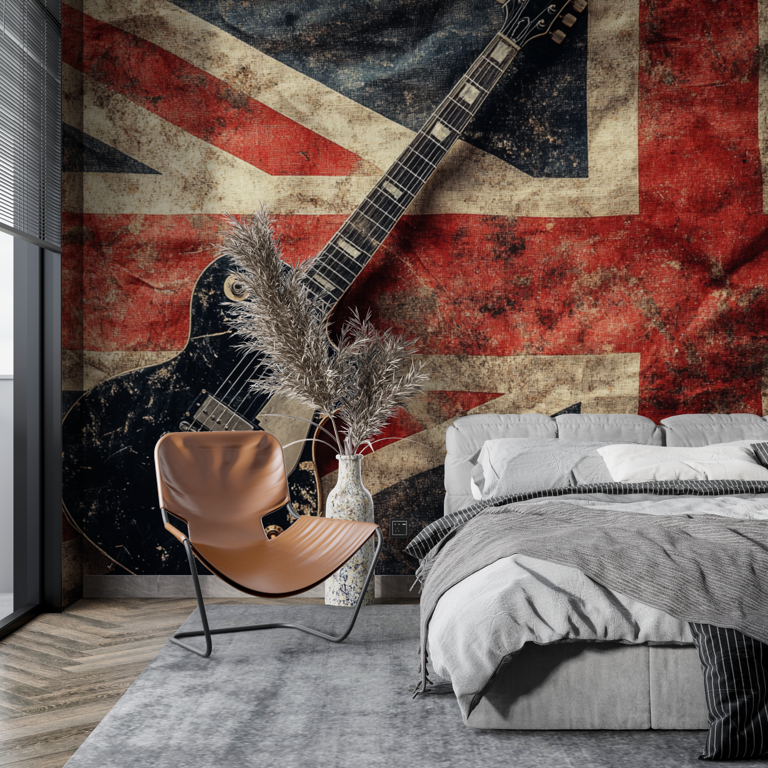 Papier peint guitare union jack tapisserie pano