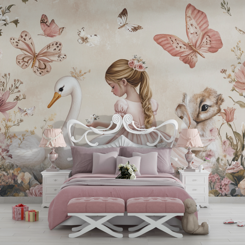 Papier peint princesse et ses amis chambre filles