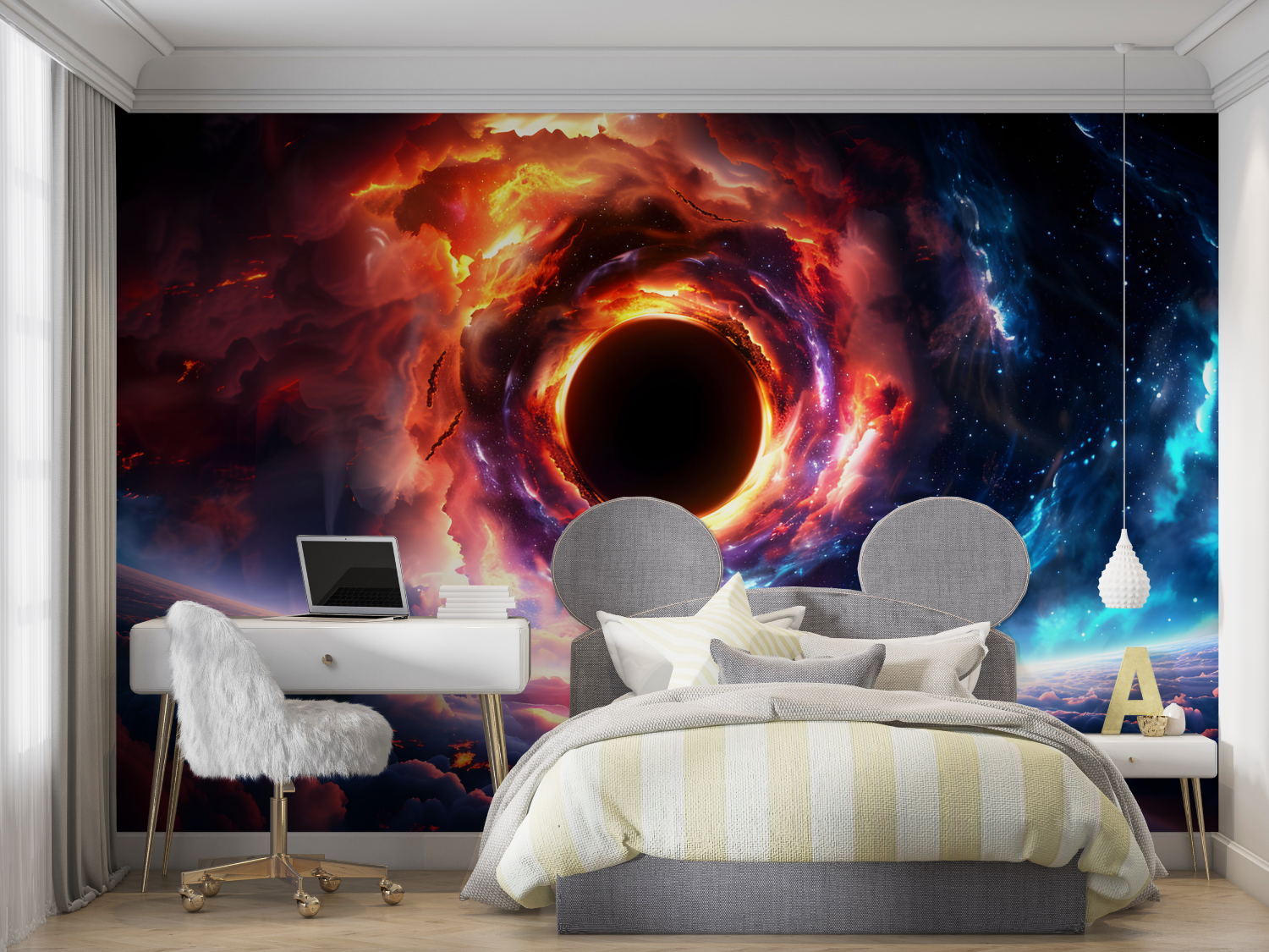 Papier peint espace trou noir en feu mur chambre panoramique