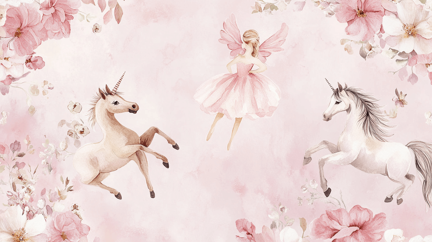 Papier Peint Chambre De Fille Thème Licorne Ballerine Rose