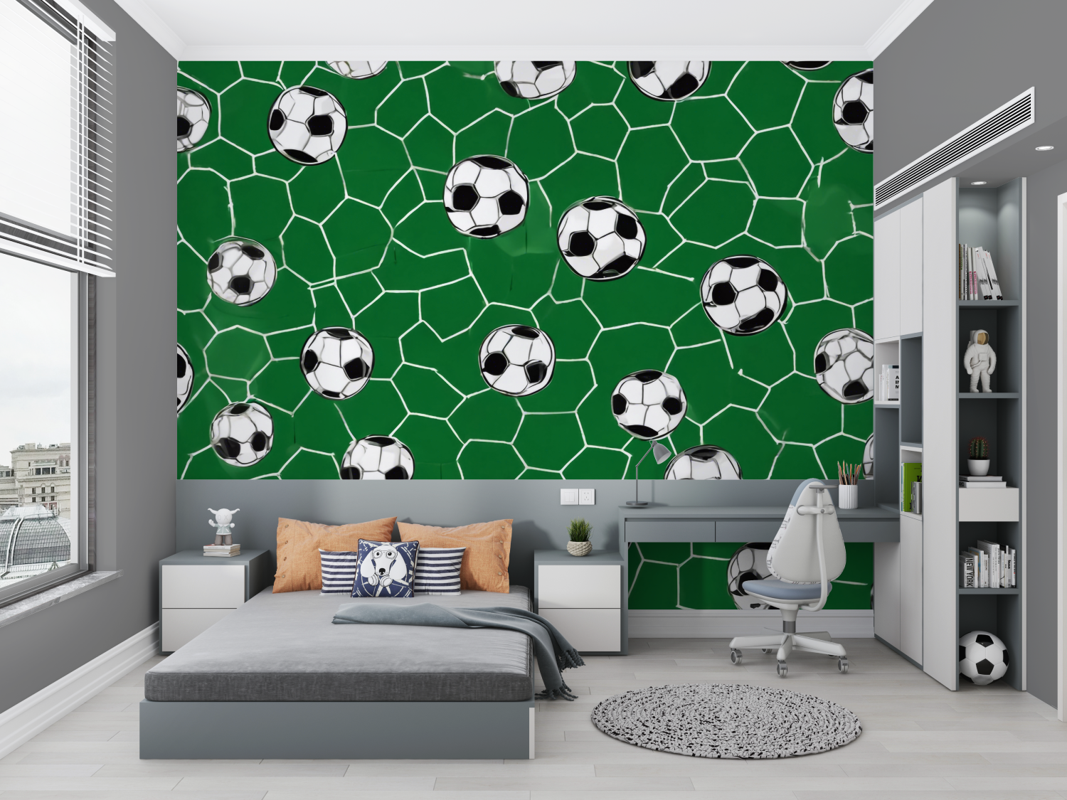 Papiers peint vert ballon de foot chambre petit