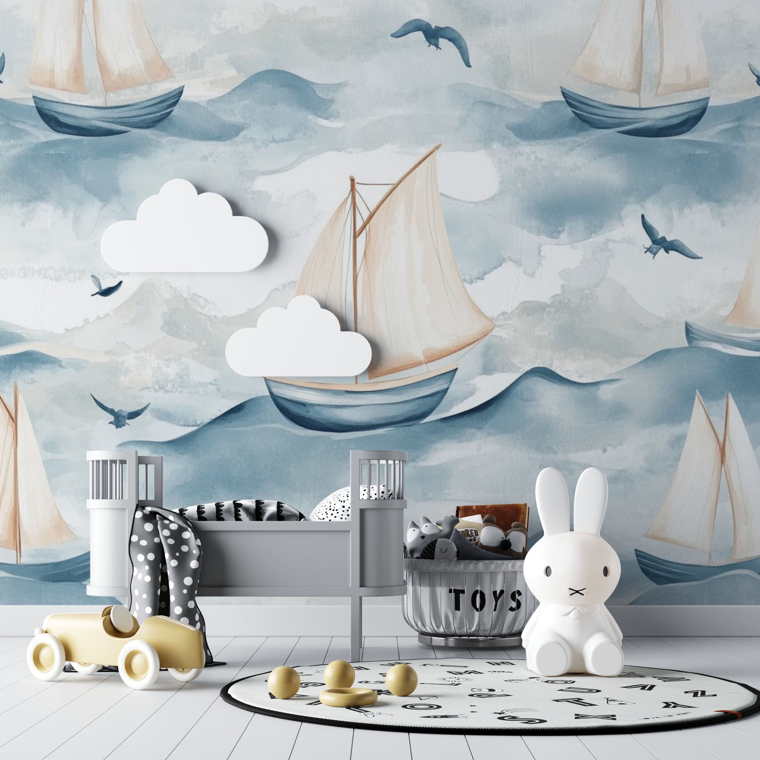 Papier peint marin motif bateaux bebe tipi