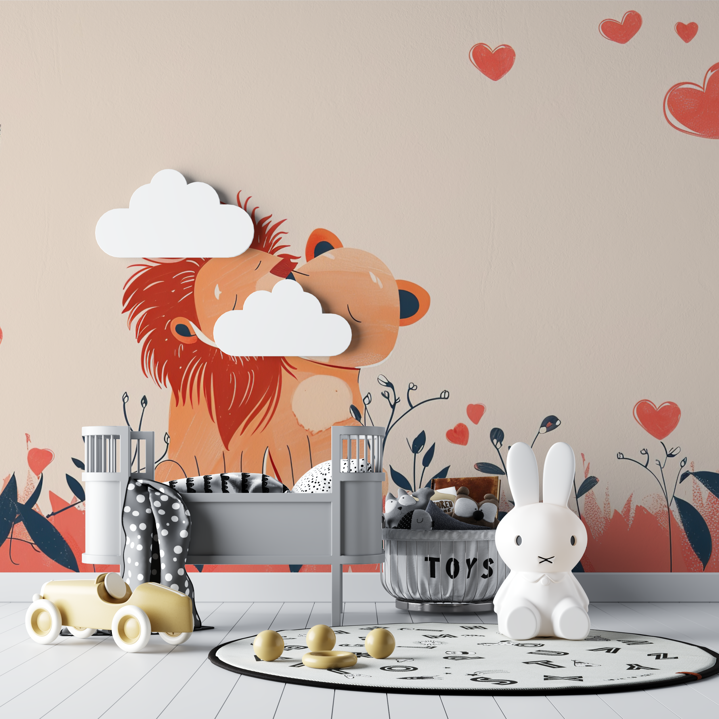 Papier peint lion couple mignon bebe tipi