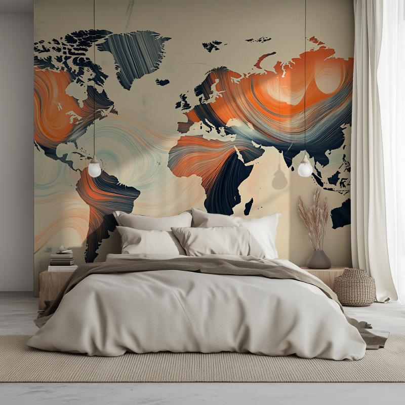 Papier peint carte du monde artistique lit 1234