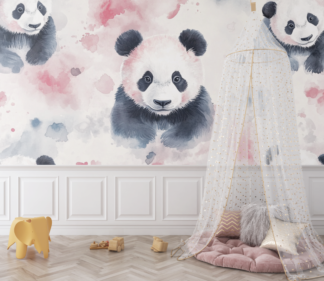 Papier peint panda scandinave bebe