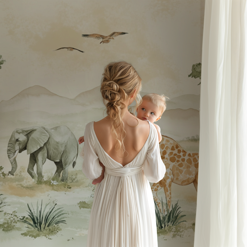 Papier peint savane girafe et co bb123